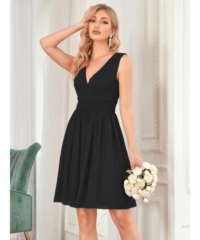 Women's Sleeveless Knee-Length V Neck Ruched Chiffon Formal Party Dress 3989 Black $29.60 Dresses