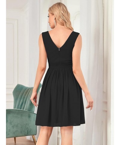 Women's Sleeveless Knee-Length V Neck Ruched Chiffon Formal Party Dress 3989 Black $29.60 Dresses