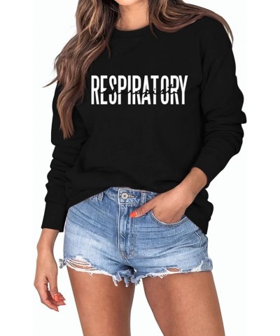 Respiratory Therapist Sweatshirt, Women Long Sleeve Crew Neck Pullover Tops Casual Loose Sweatshirts Black $13.79 Activewear