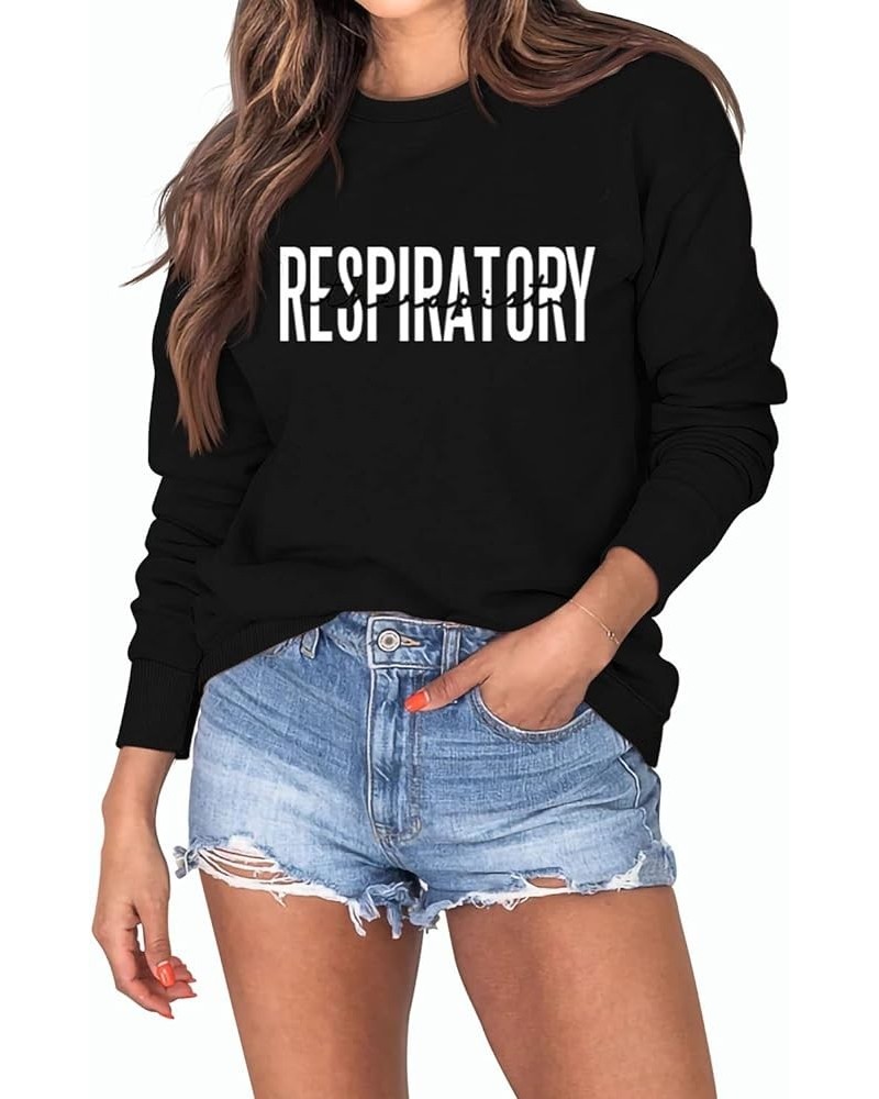 Respiratory Therapist Sweatshirt, Women Long Sleeve Crew Neck Pullover Tops Casual Loose Sweatshirts Black $13.79 Activewear