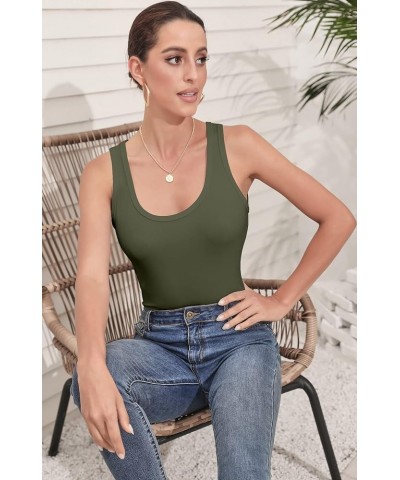 Bodysuit for Women V Neck Sleeveless Soft Comfortable Basic Tank Tops 7030 Army Green $8.24 Bodysuits