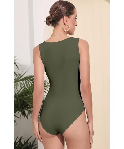 Bodysuit for Women V Neck Sleeveless Soft Comfortable Basic Tank Tops 7030 Army Green $8.24 Bodysuits