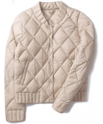 Short Down Jacket Womens Ultra Lightweight Packable Collarless Button Down Quilted Puffer Coats Outerwear Beige $21.59 Jackets