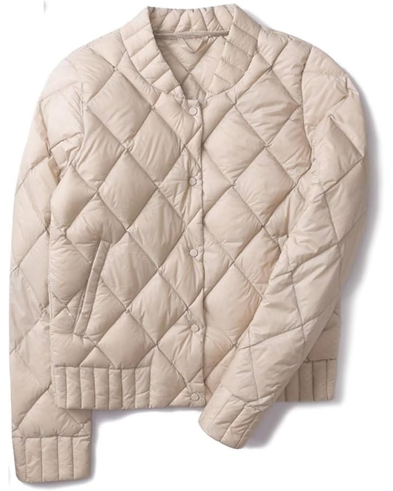 Short Down Jacket Womens Ultra Lightweight Packable Collarless Button Down Quilted Puffer Coats Outerwear Beige $21.59 Jackets