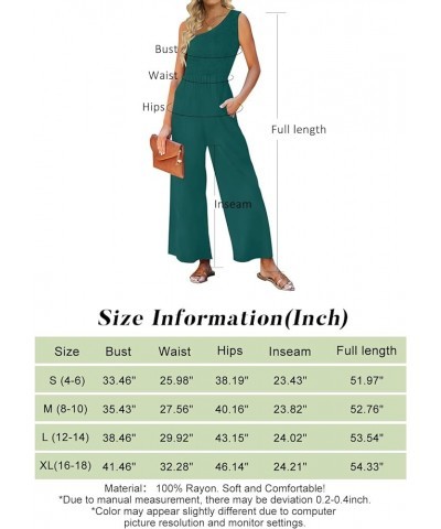 Women's 2024 Summer Casual One Shoulder Sleeveless Smocked High Waist Loose Wide Leg Jumpsuit Romper with Pockets Forestgreen...