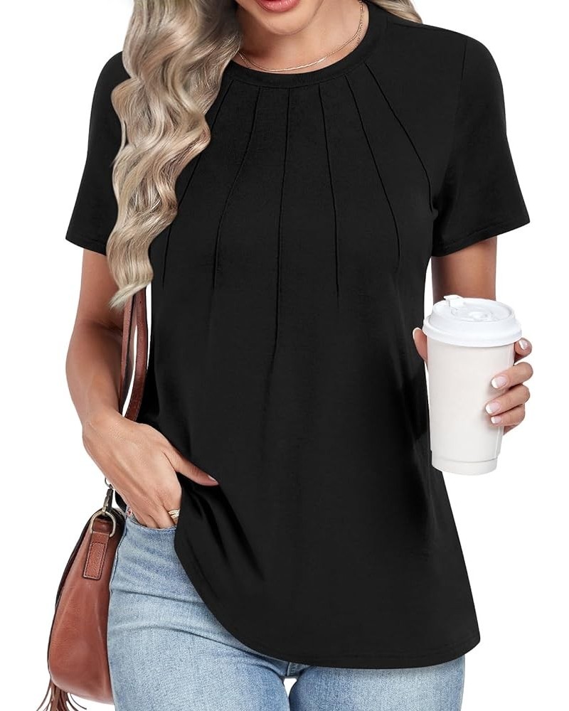 Womens 2024 Casual Tunic Tops Summer Short Sleeve Crewneck Blouses Loose Tshirts For Leggings 01-black $14.24 Tops