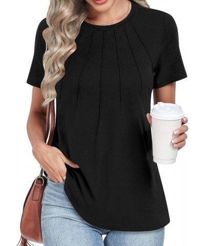 Womens 2024 Casual Tunic Tops Summer Short Sleeve Crewneck Blouses Loose Tshirts For Leggings 01-black $14.24 Tops