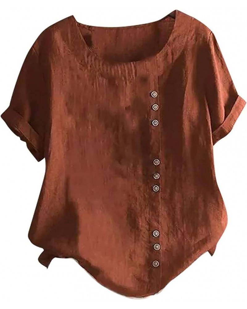 Womens Summer Tops Cotton Blend Crew Neck Short Sleeve Basic Tunic Tee Dandelion Print Vintage Shirts Top Blouse 4-brown $7.6...