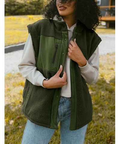 Women Fuzzy Vest Fleece Sherpa Jackets Sleeveless Button Down Outwear with Pockets Army Green $27.83 Vests