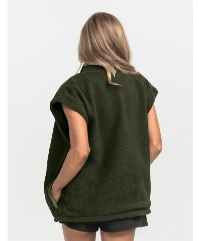 Women Fuzzy Vest Fleece Sherpa Jackets Sleeveless Button Down Outwear with Pockets Army Green $27.83 Vests