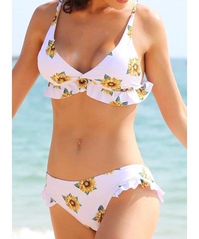 Women's Ruffle Bikini Flounce Triangle Bathing Suits Low Waisted Two Piece Swimsuits Floral $17.13 Swimsuits