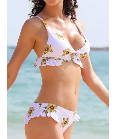 Women's Ruffle Bikini Flounce Triangle Bathing Suits Low Waisted Two Piece Swimsuits Floral $17.13 Swimsuits