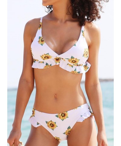 Women's Ruffle Bikini Flounce Triangle Bathing Suits Low Waisted Two Piece Swimsuits Floral $17.13 Swimsuits