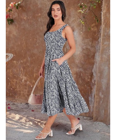 Women's Summer Casual Dresses Boho Sleeveless Smocked Ruffle Tiered Swing A Line Midi Beach Dress with Pockets Print 02 $19.3...