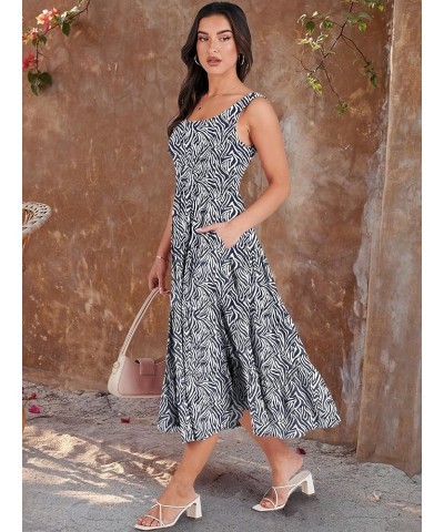 Women's Summer Casual Dresses Boho Sleeveless Smocked Ruffle Tiered Swing A Line Midi Beach Dress with Pockets Print 02 $19.3...