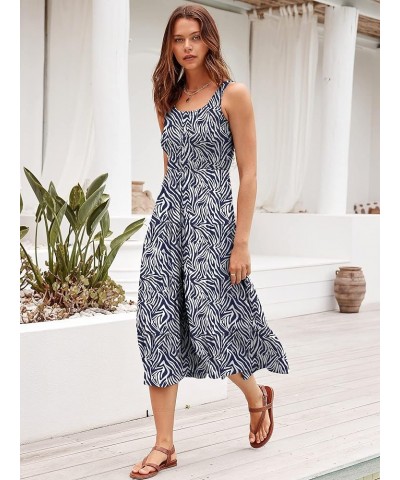 Women's Summer Casual Dresses Boho Sleeveless Smocked Ruffle Tiered Swing A Line Midi Beach Dress with Pockets Print 02 $19.3...