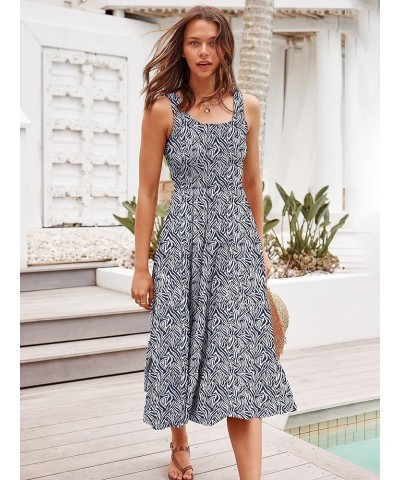 Women's Summer Casual Dresses Boho Sleeveless Smocked Ruffle Tiered Swing A Line Midi Beach Dress with Pockets Print 02 $19.3...