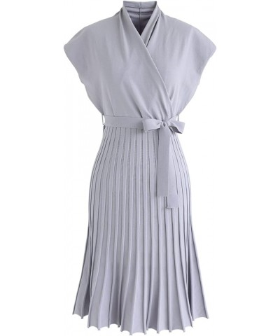 Women's Black Bowknot Pleated Sleeveless Wrapped Knit Midi Dress Lavender $19.76 Dresses