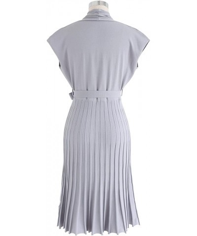 Women's Black Bowknot Pleated Sleeveless Wrapped Knit Midi Dress Lavender $19.76 Dresses