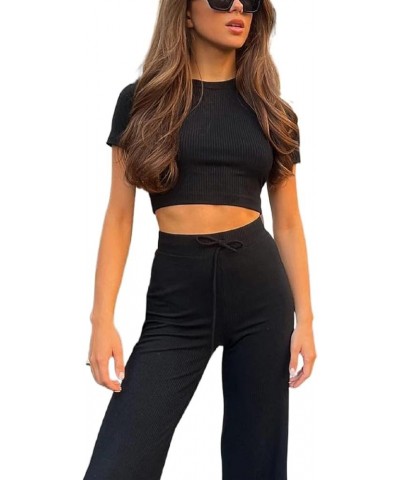 Sexy Short Sleeve Top for Women Solid Slim Fitted Shirt Tee Basic Crew Neck Crop Top Blouse C-black $10.99 T-Shirts