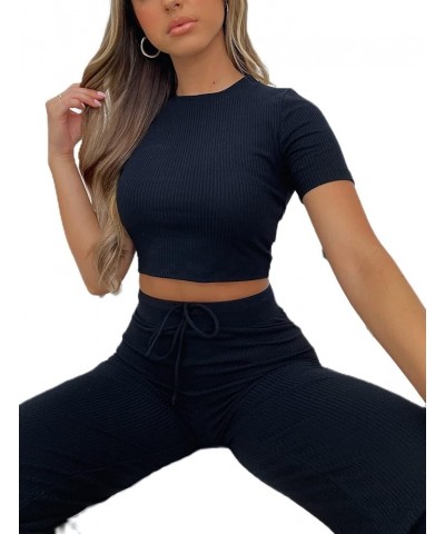 Sexy Short Sleeve Top for Women Solid Slim Fitted Shirt Tee Basic Crew Neck Crop Top Blouse C-black $10.99 T-Shirts