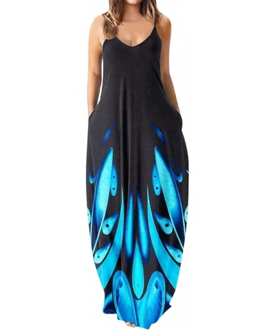 Maxi Dresses for Women 2024 Sleeveless Boho Plus Size Dresses Spaghetti Strap Flowy Long Sundresses with Pockets K-black $9.9...