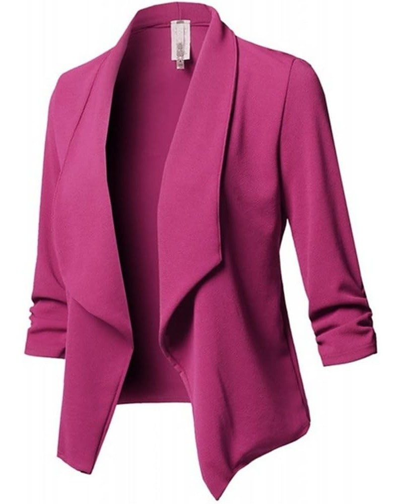 Womens Casual Blazers Open Front OL Slim Suit Lapel Collar Long Sleeve Work Office Jackets Blazer Pockets D-hot Pink $7.00 Bl...