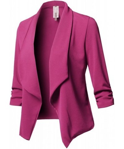 Womens Casual Blazers Open Front OL Slim Suit Lapel Collar Long Sleeve Work Office Jackets Blazer Pockets D-hot Pink $7.00 Bl...