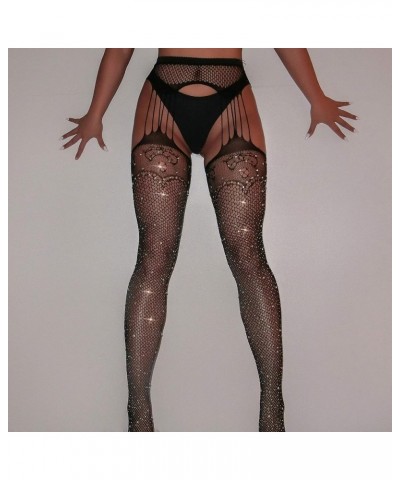 Women's Sexy Crystal Rhinestone Pantyhose Tights Fishnet Stockings Bling Hosiery W3-black $7.90 Socks