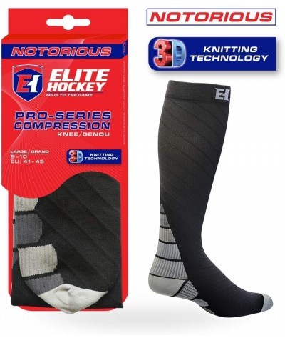 Elite Hockey, Notorious Pro-Series Compression Knee Sock (One Pair) Black/Silver Grey $11.59 Activewear