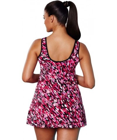 Women's Plus Size Chlorine Resistant Tank Swimdress Electric Purple Waves $30.80 Swimsuits