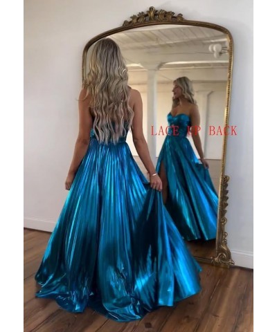 Sparkly Metallic Prom Dresses with Slit A Line Keyhole Satin Long Prom Ball Gowns for Women Champagne $26.00 Dresses