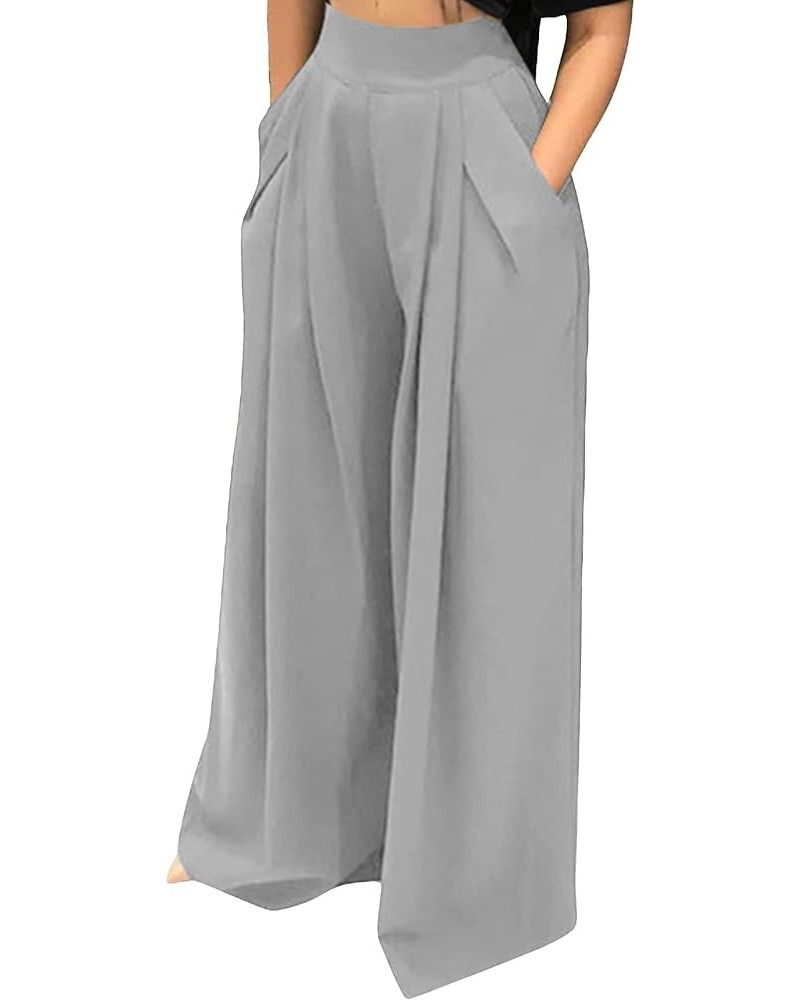 Womens Palazzo Long Pants High Waist Wide Leg Stretchy Loose Fit Casual Trousers with Pocket 1grey $18.19 Pants