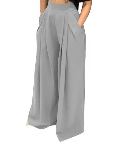 Womens Palazzo Long Pants High Waist Wide Leg Stretchy Loose Fit Casual Trousers with Pocket 1grey $18.19 Pants