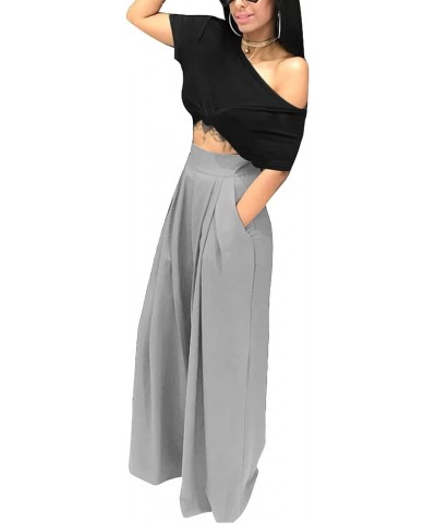 Womens Palazzo Long Pants High Waist Wide Leg Stretchy Loose Fit Casual Trousers with Pocket 1grey $18.19 Pants