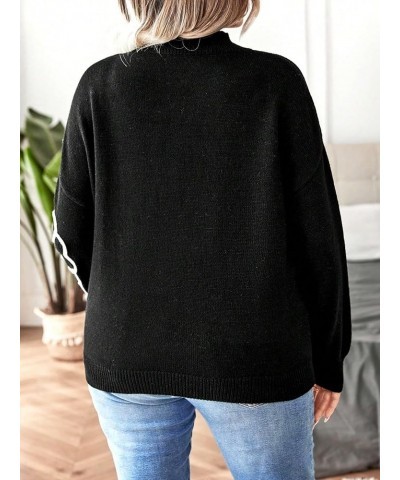 Women's Floral Pattern Crew Neck Long Sleeve Loose Casual Sweater Pullover Top Plus Black $16.40 Sweaters