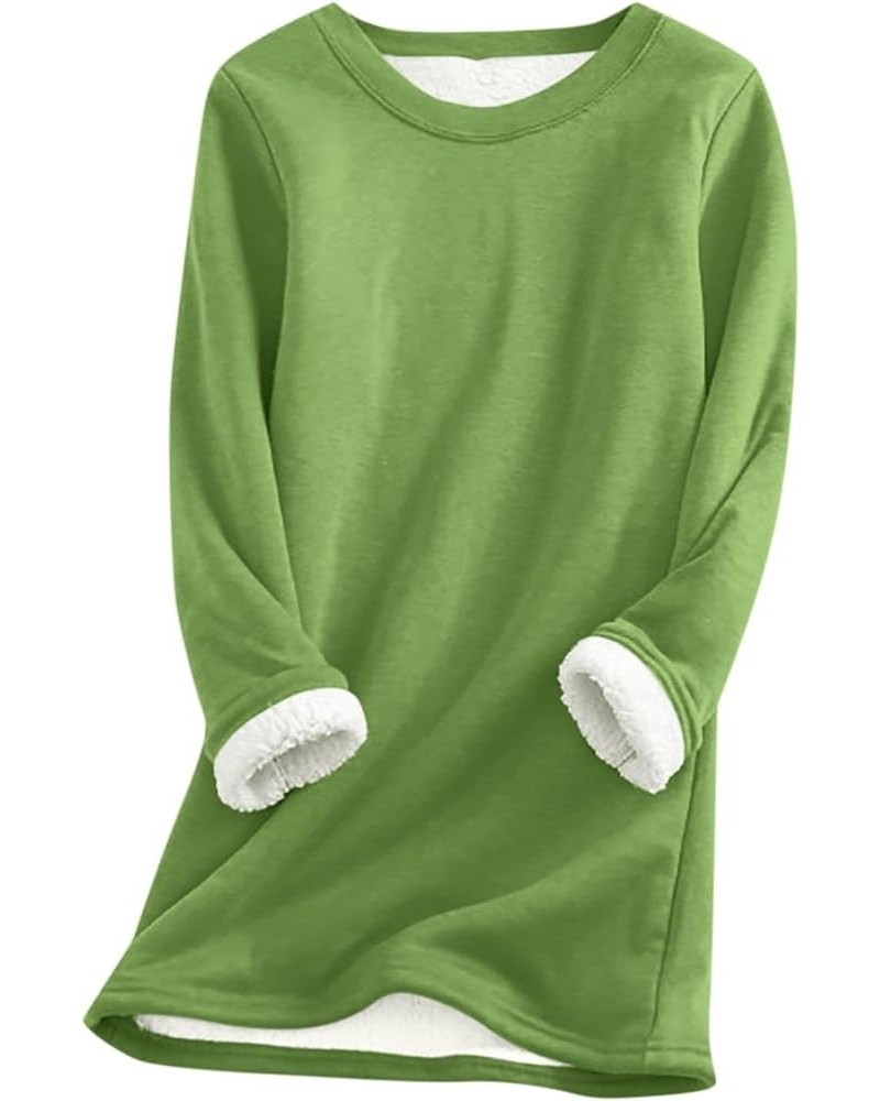 Fleece Crewneck Sweatshirt Women Women's Thermal Fleece Tops Round Neck Long Sleeve Pullover 1 04-green $14.03 Hoodies & Swea...