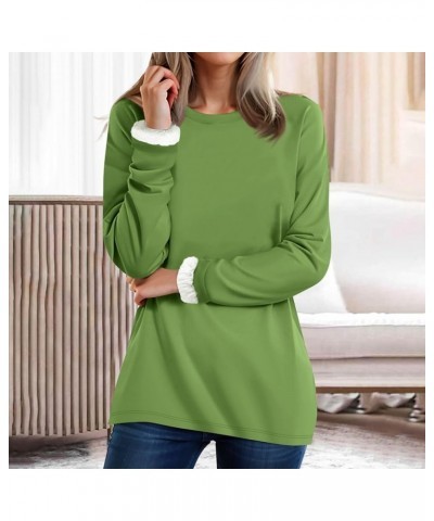 Fleece Crewneck Sweatshirt Women Women's Thermal Fleece Tops Round Neck Long Sleeve Pullover 1 04-green $14.03 Hoodies & Swea...