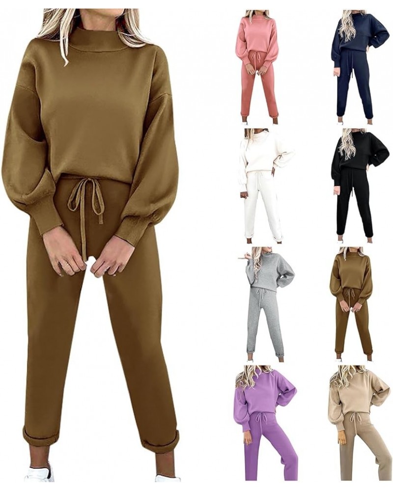 Womens Sweatsuits 2 Piece Set Casual Stand Collar Long Sleeve Sweatshirt and Jogger Sweatpants Comfy Lounge Sets H05-khaki $1...