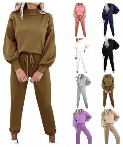 Womens Sweatsuits 2 Piece Set Casual Stand Collar Long Sleeve Sweatshirt and Jogger Sweatpants Comfy Lounge Sets H05-khaki $1...