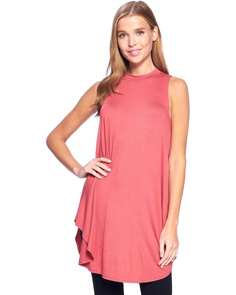 Basic Solid Long Flowy Tank T-Shirt Tunic - Made in USA Coral $9.00 Tops