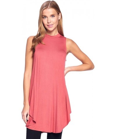 Basic Solid Long Flowy Tank T-Shirt Tunic - Made in USA Coral $9.00 Tops