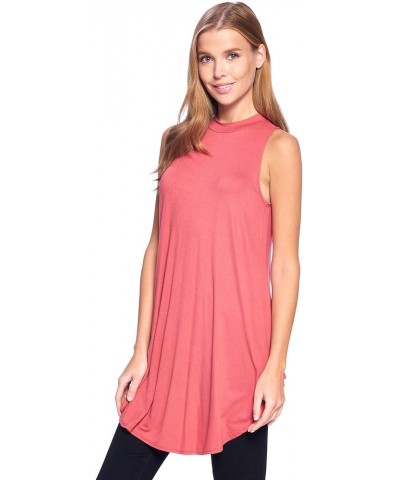 Basic Solid Long Flowy Tank T-Shirt Tunic - Made in USA Coral $9.00 Tops