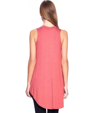 Basic Solid Long Flowy Tank T-Shirt Tunic - Made in USA Coral $9.00 Tops