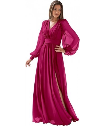 Women's Long Sleeve Bridesmaid Dresses for Wedding Chiffon Formal Dress Evening Gown with Slit Fuchsia $29.40 Dresses