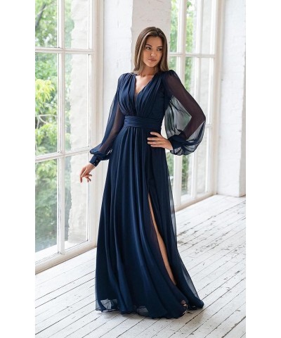 Women's Long Sleeve Bridesmaid Dresses for Wedding Chiffon Formal Dress Evening Gown with Slit Fuchsia $29.40 Dresses