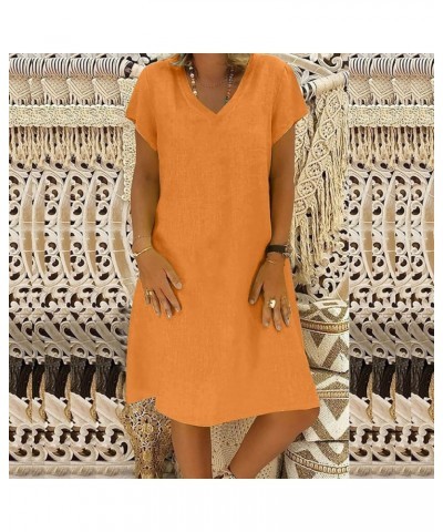 Linen Dresses for Women Summer Short Sleeve Beach Dress Loose Casual V-Neck Mini Sundress Fashion Ladies Tshirt Dress 04orang...