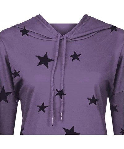 Women's Casual Pullover Sweatshirt Long Sleeve Slim Fit Drawstring Hoodie Cut Star Printing Lightweight Hooded Tops Purple-a ...