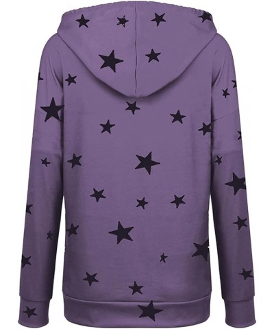 Women's Casual Pullover Sweatshirt Long Sleeve Slim Fit Drawstring Hoodie Cut Star Printing Lightweight Hooded Tops Purple-a ...