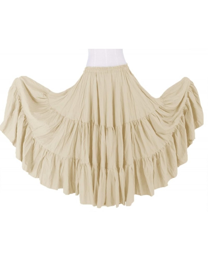 36" Long Women's Soft Cotton 10 Yard 3 Tiered Gypsy Belly Dance Skirt Swing Halloween Flamenco Cream $18.35 Skirts